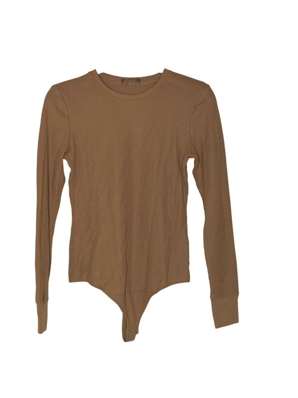 Nuuds Waffle Knit Thermal Long Sleeve Thong Bodysuit Sz MED Tan